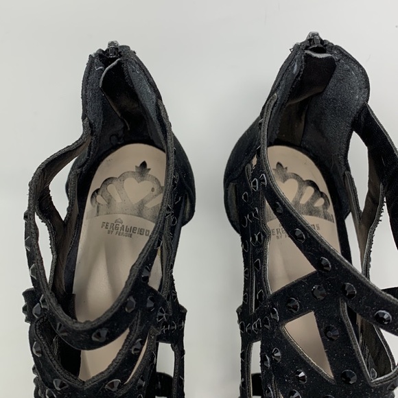 Fergalicious Strappy Black Jeweled open toe Heels - Picture 5 of 14